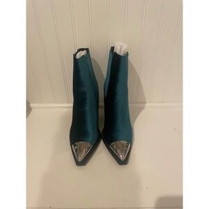 Azalea Wang Emerald Velvet Pointed Toe Metal Cap Western Booties Size 7.5